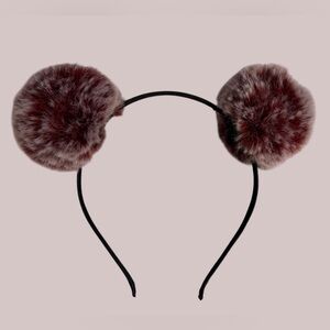 Fluffy Maroon Pompom Headband with White Tips on Black Band